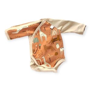 body pour bébé prématuré adapté hôpital ouvertures velcro motif safari couleur marron et beige