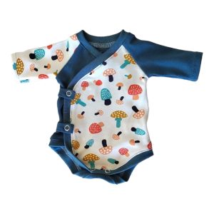 body pour bébé prématuré motif champignon couleurs blanc et bleu