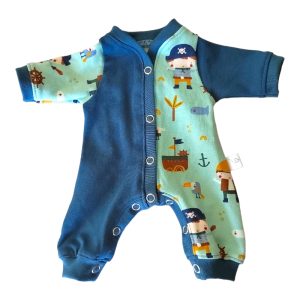 pyjama pour bébé prématuré motif pirates couleur menthe et bleu ouverture pression