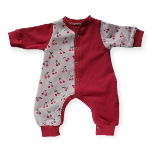 pyjama pour bébé prématuré motif cerises couleur blanc et fuchsia